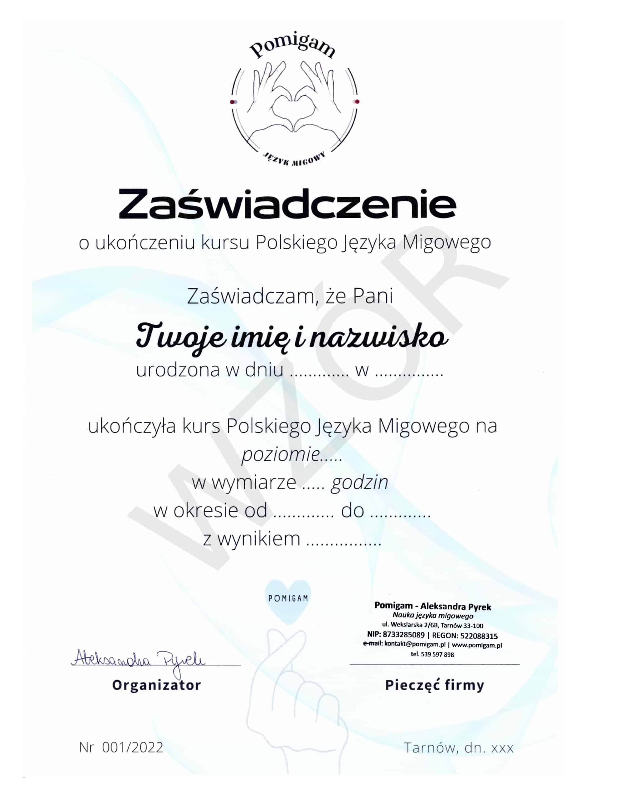 Certyfikat języka migowego Pomigam